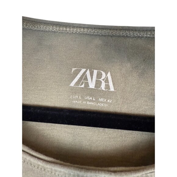 ZARA Army Green Tie Dye Short Sleeve Circle Neck Tee Shirt - Large - Picture 5 of 5